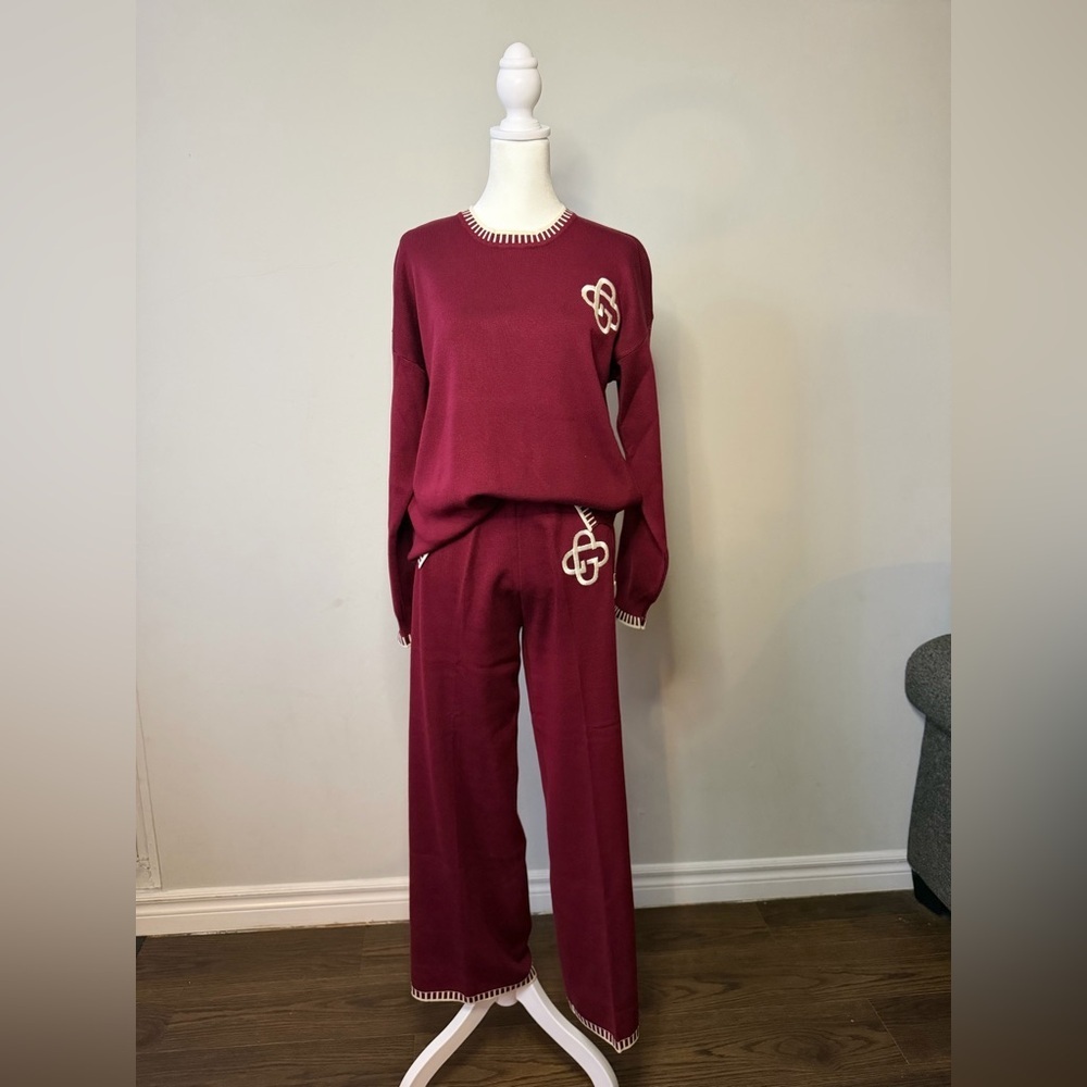 Burgundy Knit Sweater and Pants Set - Picture 4 of 6